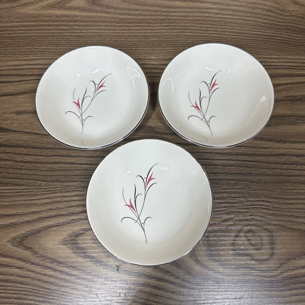 Vtg Serenade Salem Dinnerware Salad Dessert Berry Bowls Set Of 3 50s Pink Black
